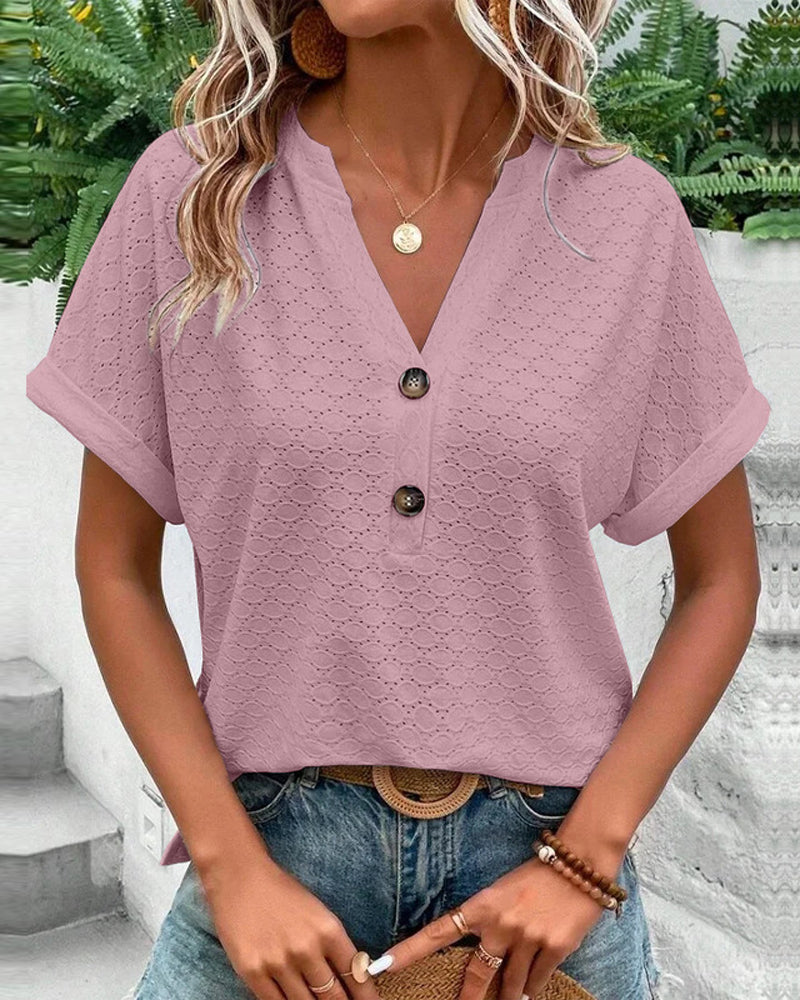 Elvira | Casual V-Neck Solid Color Blouse